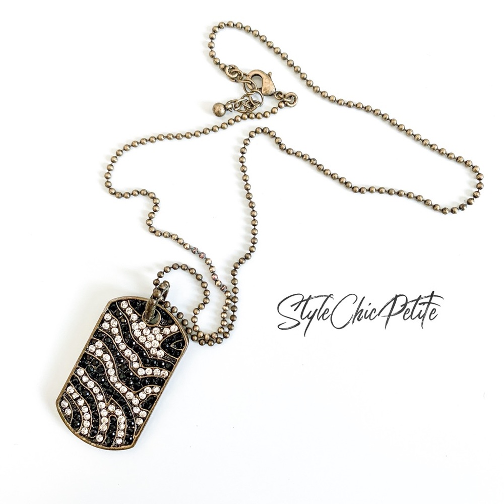 Rhinestone Dog Tag ChainNecklace | Black and White